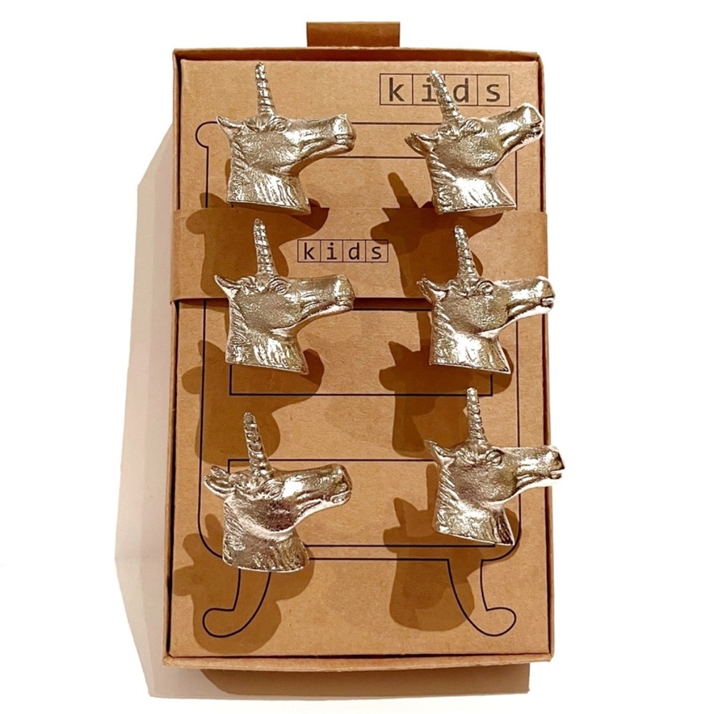 Unicorn Silver Metal Dresser Desk Drawer Knobs Set of 6 Kids Bedroom Cabinet Fun
